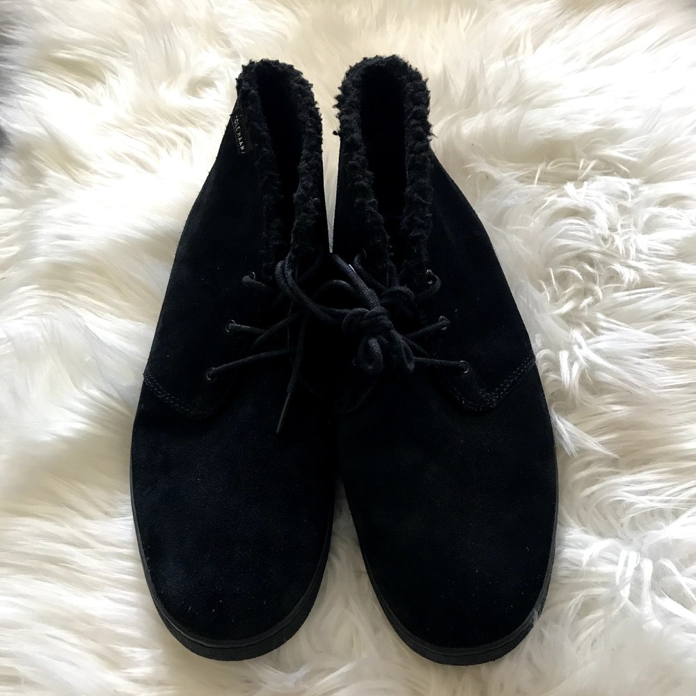 Cole Haan  Black Suede Faux Fur Lined Chukka Ankle Boots Lace Up C20842 Size 10